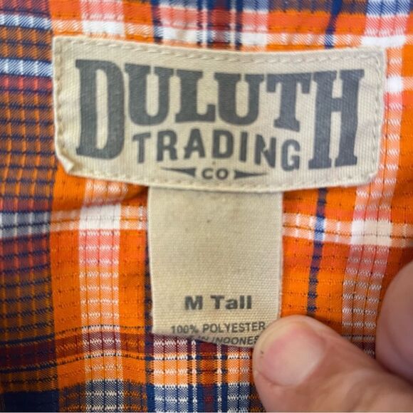 Duluth Trading Company Orange-Blue-White Medium Tall‎ SS Plaid Shirt - Picture 2 of 5